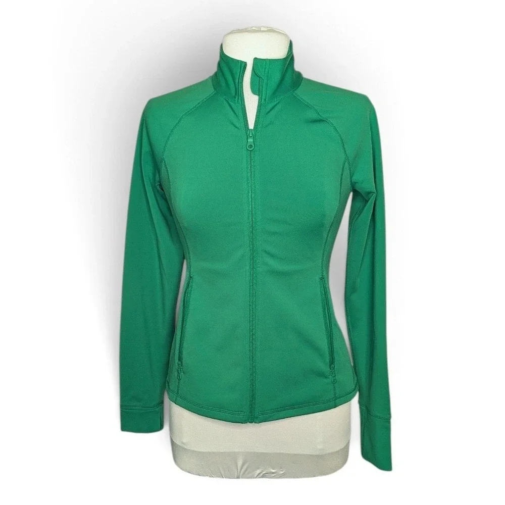 Girlfriend Collective Fitted Athletic Full Zip Jacket Top Green Medium